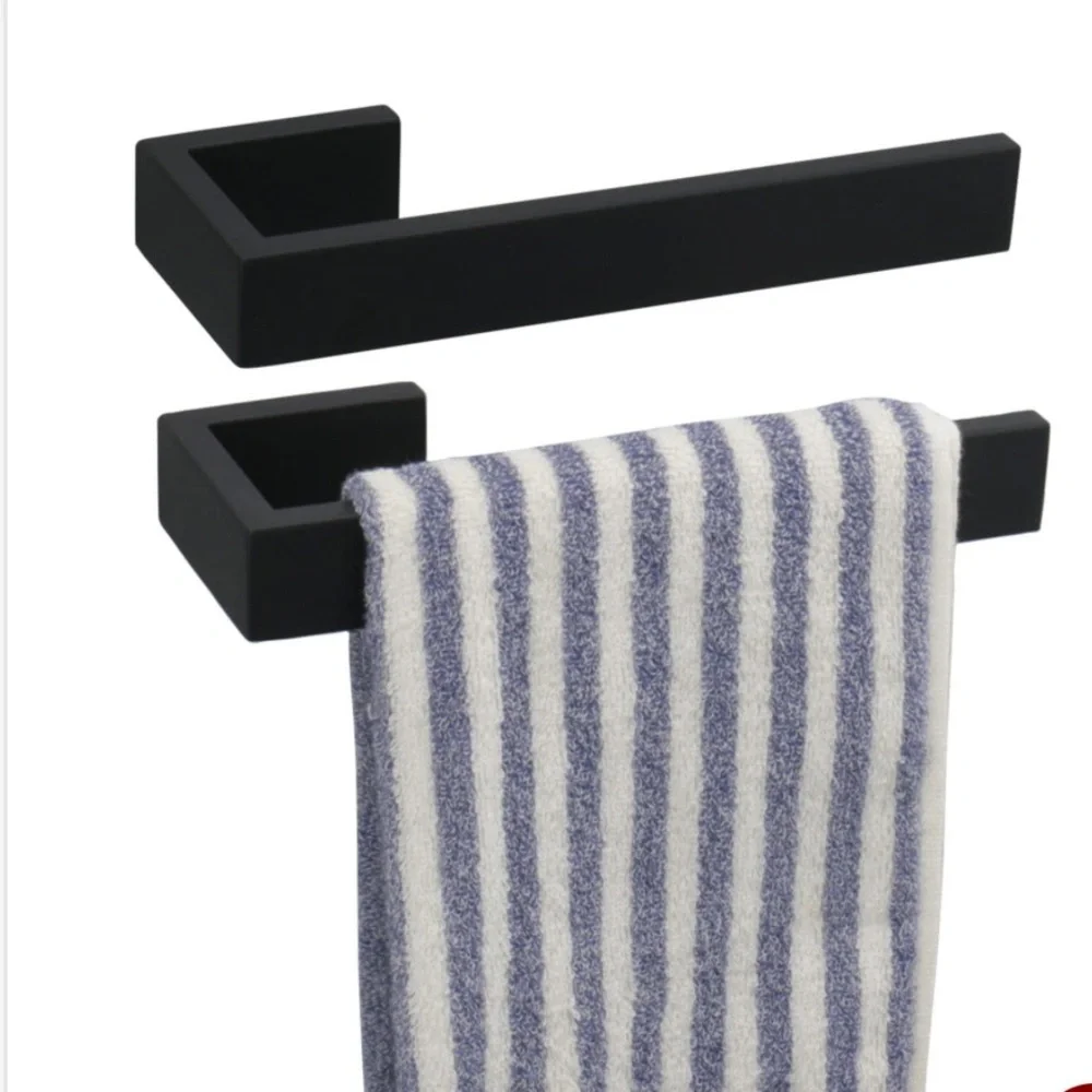 Matte Black Wall-Mounted Hand-Towel Holder -Set of 2